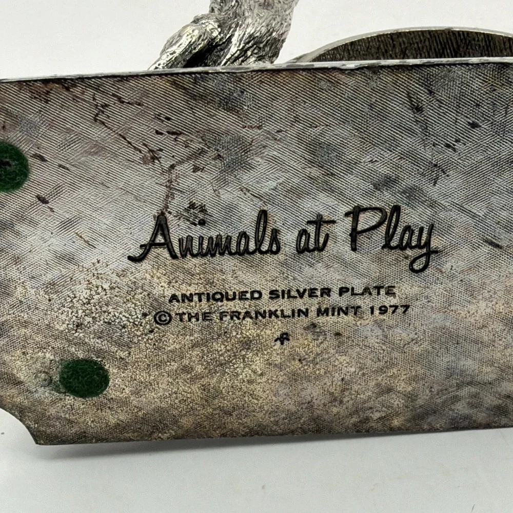 Franklin Mint Animals At Play Napkin Ring Silver Plate Canine Vintage 1977